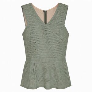 BCBG MAXAZRIA Green Geometric Lace Peplum Top – Feminine Coquette – Women’s L